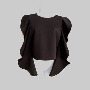 Alice + Olivia Black Sculpture Waterfall Sleeve Top Evening Cocktail Designer 14